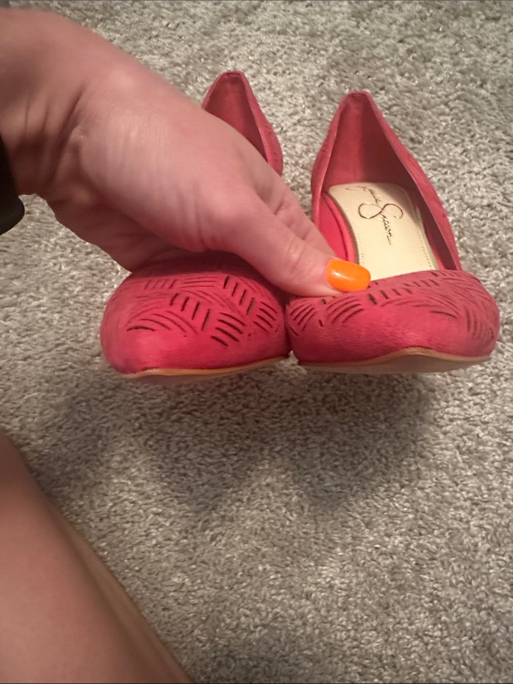 Jessica Simpson Charie Pink Suede Laser-Cut Pointed-Toe Stilettos NWOB - Picture 10 of 10